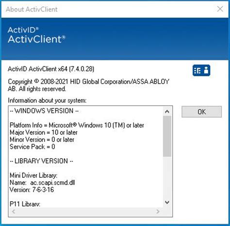 activclient version 7.4.1.5 or higher is required